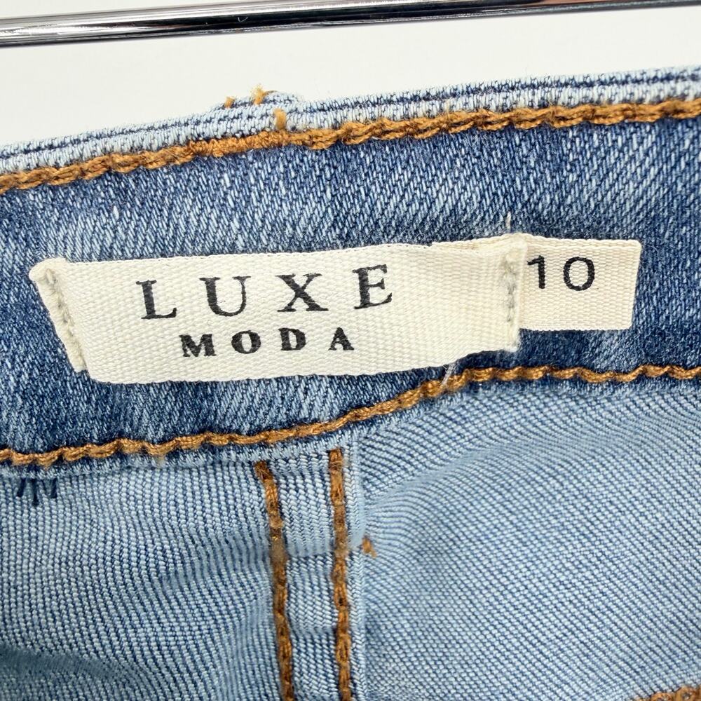 Luxe Moda Y2K Festival Flare Womens Jeans Sz 10/12 Ruffle Hem Bell Bottom Disco - Picture 9 of 11